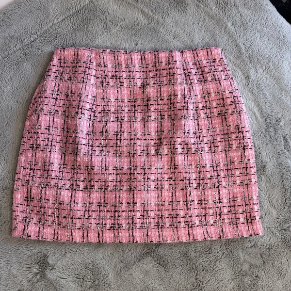 iii Tweed Wool Blend‎ Mini Skirt Womens Sz S Pink New Side Zip - Image 2