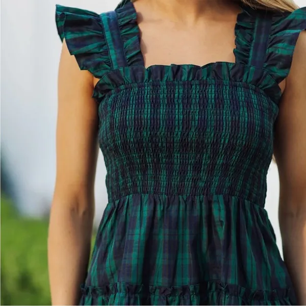 J. Marie Rayna Green Plaid Ruffle Strap‎ Midi Dress - Image 3