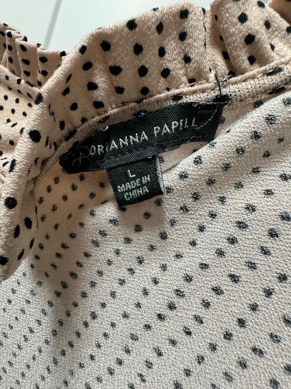 Adrianna Papell Beige Dot Ruffle Neck Long-Sleeve Blouse - Image 2