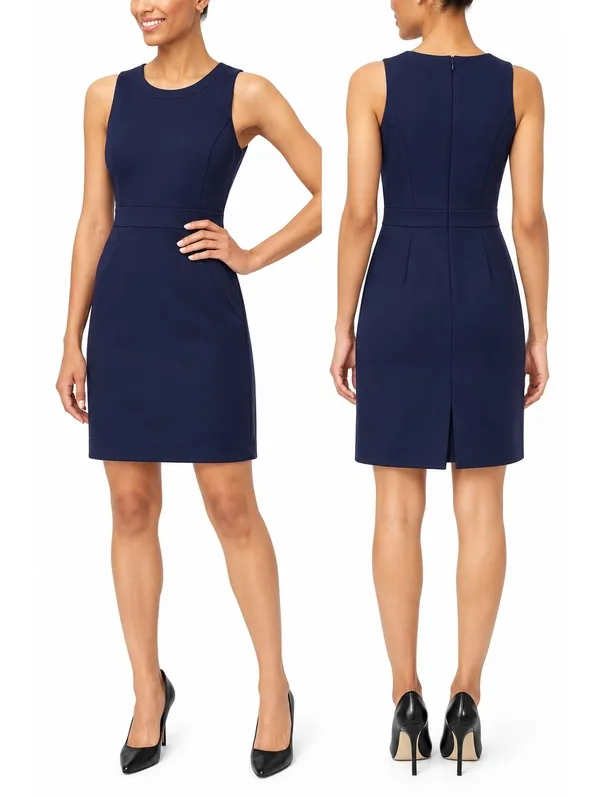 J. by J.Crew Ponte Work Dress Navy Blue Sleeveless Sheath Career Size 4 - Image 2