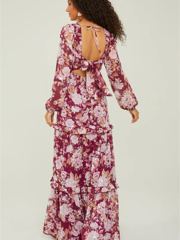 Altar'd State Sailor Floral Maxi Dress in Burgundy Size S NWT - Image 2
