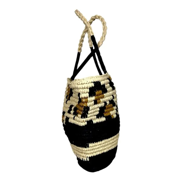 Women’s Tote Bag Woven Braided Casual Zip Closure Black Natural Size Large - Image 2