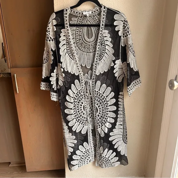 Siren Lily Boho Embroidered Sheer Mesh Kimono Floral Festival - Image 3