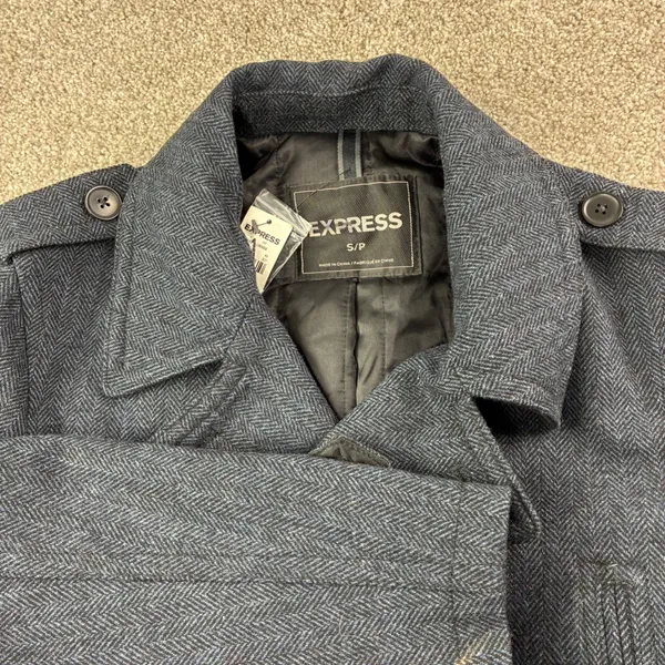 Express Size S Navy Herringbone Double Breasted Peacoat Jacket Military NWT - Image 5