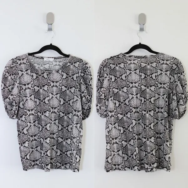 ALC Black & White Snakeskin Print Puff Sleeve 100% Cotton Blouse Size S - Image 2