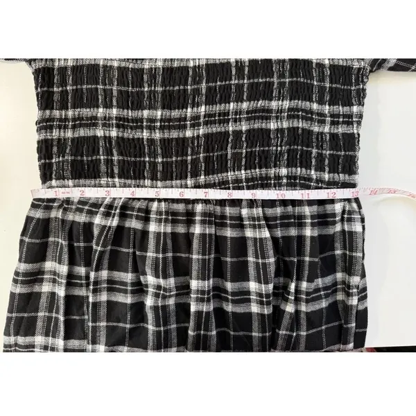 Lucky Brand Black Plaid Smocked Midi Dress‎ Grunge Cottagecore Long Sleeve NWT - Image 9
