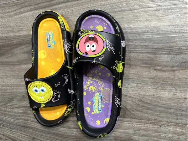 Ground up SpongeBob & Patrick Black Slide Sandals - Fun Yellow & Purple Insole. - Image 9