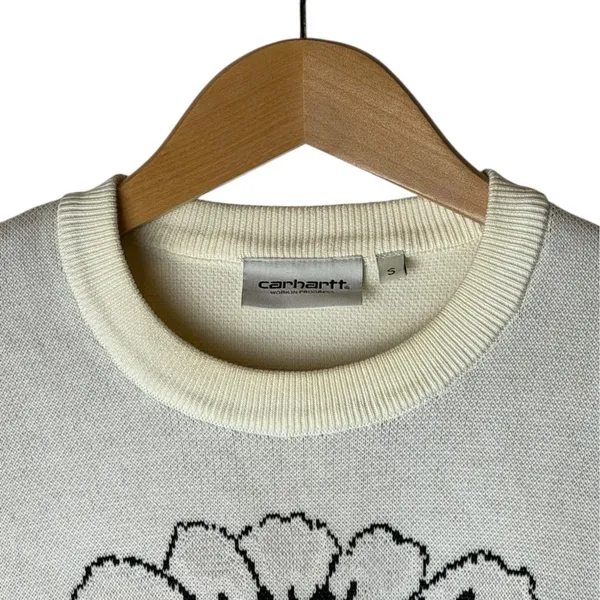 Carhartt WIP Sweater Women‎ Small Ivory Gray Cotton Knit Pixel Flower Streetwear - Image 6