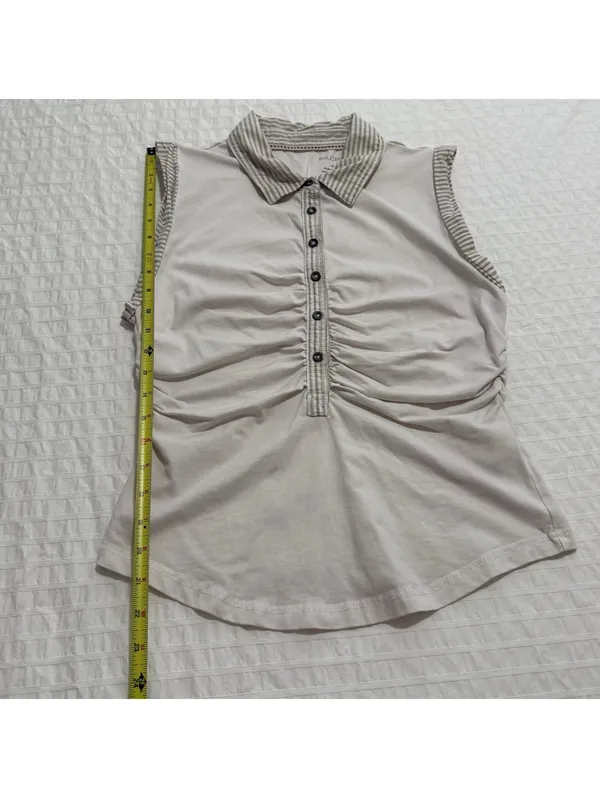 Pilcro Ruched Varsity Polo Tank Top Sleeveless Off White Sz M Medium - Image 3