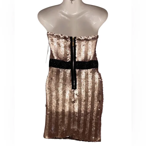 Baby Phat Womens Sz S Rose Gold Sequins Strapless Mini Dress - Image 3