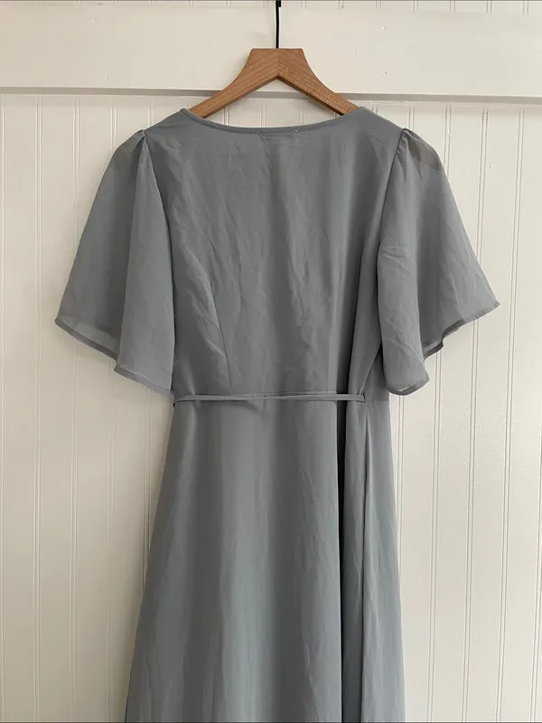 BALTIC BORN Flutter Sleeve Maxi Wrap Dress in Dusty Blue Gray Size S - Image 6