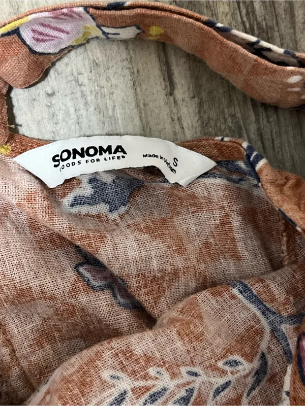 Sonoma Linen Blend Tiered Maxi Dress S Smocked Back Orange Floral - Image 3