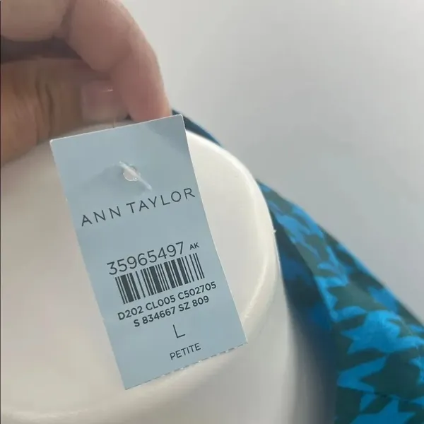 Ann Taylor Teal Houndstooth V-Neck Blouse - Image 3