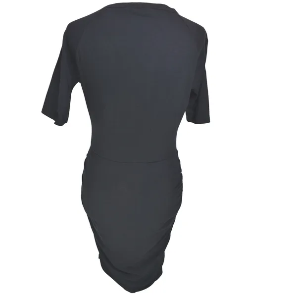 Athleta Black Ruched Bodycon Dress Short Sleeve Scoop Neck Small - Image 3
