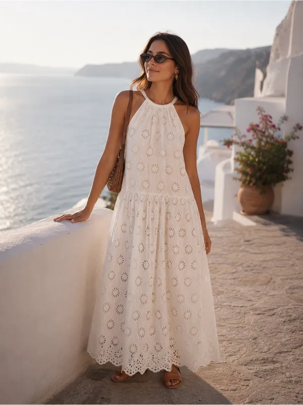 Madewell $198 Embroidered Drop-Waist Maxi Dress Floral Eyelet Ivory Size XXS - Image 2