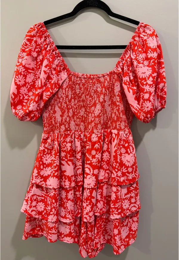 Entro Floral Patterned Smocked Puff Sleeve Ruffle Skirt Romper Dress - Image 6