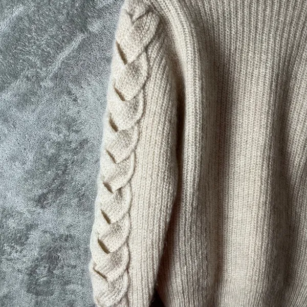Baldwin Wool Mohair Chunky Knit‎ Sweater Cream Cable Sleeve Cozy Minimalist XS - Image 2