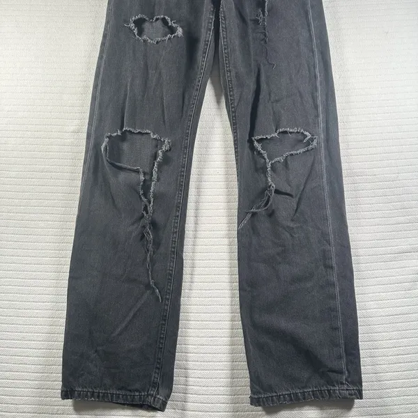 Aeropostale 90's Baggy Black Wash Button Fly Distressed Denim Jeans Size 0 - Image 2