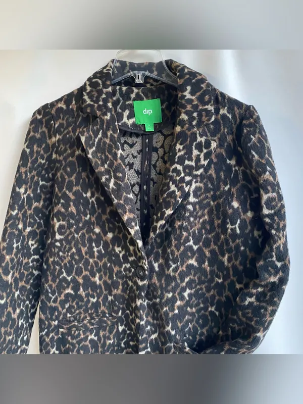 Dip wool blend dress coat leopard animal print fall winter midi length over coat - Image 2