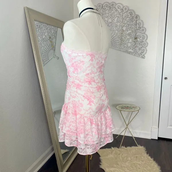 NWOT PINK x LoveShackFancy Strapless Lace Mini Dress Pink M - Image 3