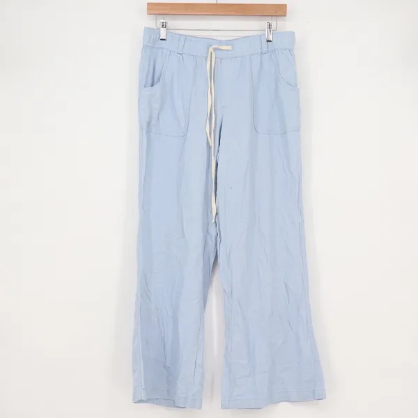 Happily Grey Light Blue Linen Blend Wide Leg Drawstring Pants Large - Image 2