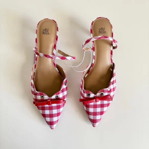 Wild Fable Lysandra Gingham Eyelet Kitten Heels Women's 7.5 Red & White NWT - Image 3