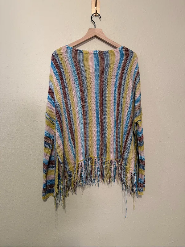 Natural Life Santa Fe Pullover Sage Stripe Boho Sweater Top with Fringe Bottom - Image 6