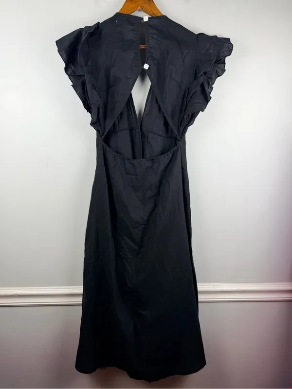Anthropologie Charlie Holiday Ruffled Cover-Up Midi Dress in black size 6 - Image 5