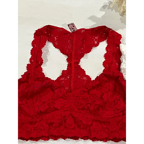 Aerie Lace Bralette White and‎ red lace Lined Wireless Small/Large - Image 3