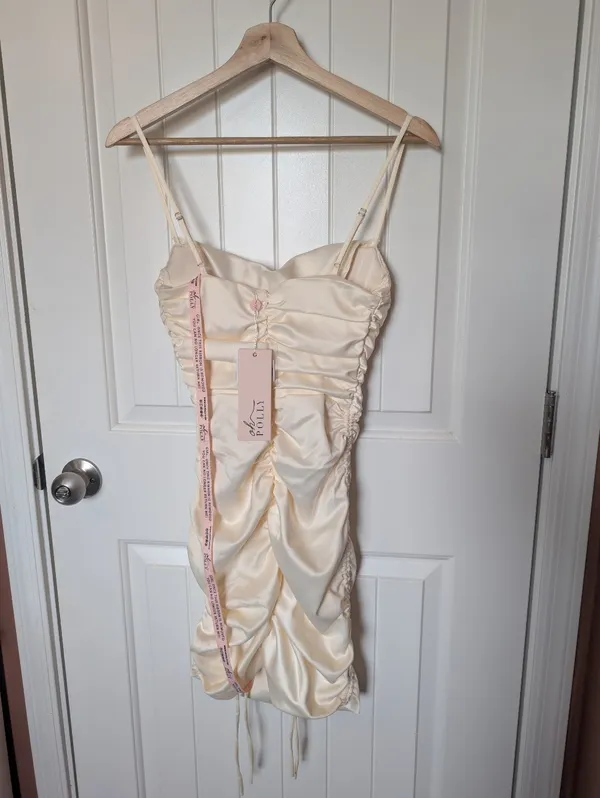 NWT Oh Polly Lace Trim Cowl Satin Mini Dress W2 Oyster - Image 2