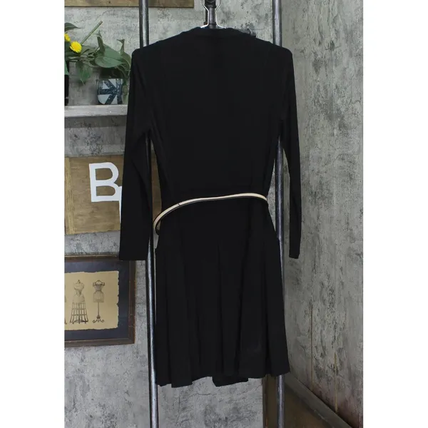 NWT Tommy Hilfiger Pleated V Neck Fit Flare Long Sleeved Knit Midi Dress Black 4 - Image 6