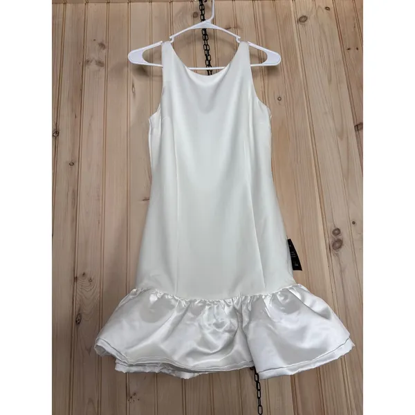 Lulus Superb Aura White Ruffled Drop Waist Mini Dress Cocktail Engagement Large - Image 2