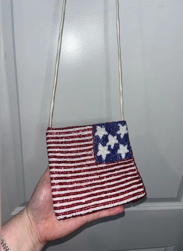 Vintage Unbranded Beaded American Flag All-American Core Chic Crossbody Bag - Image 9