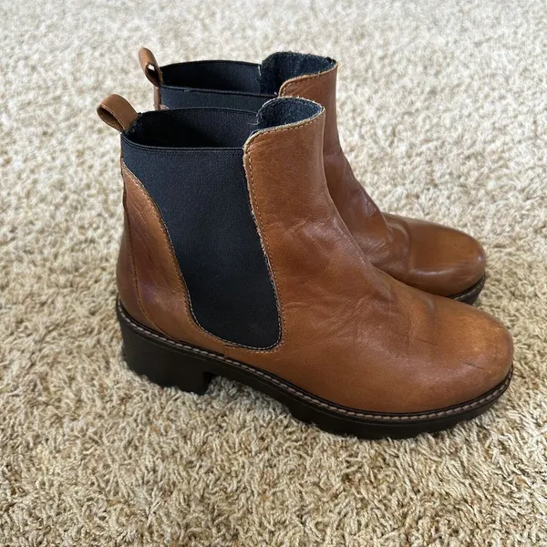 Anthropologie Stompy Chelsea Ankle Pull On Brown‎ Leather Boots Size 37/US6.5-7 - Image 2