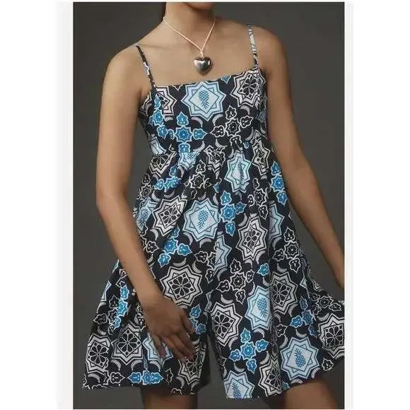 Hutch Anthropologie Blue White Tile Pineapple Print Romper Pockets XL‎ 1 - Image 3