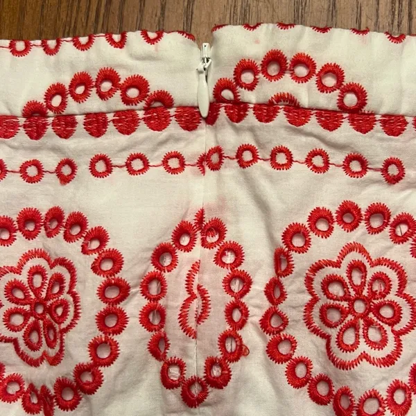 Boden Broderie Embroidered‎ Scalloped Lined Hem Midi Skirt Red White Size 2P - Image 16