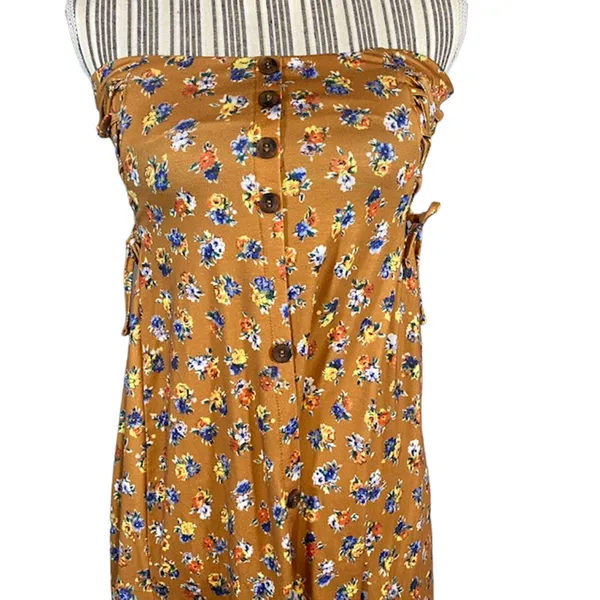 ASOS Tan Floral Front Slit Strapless Summer Dress Convertible Skirt Women Sz 4 - Image 5