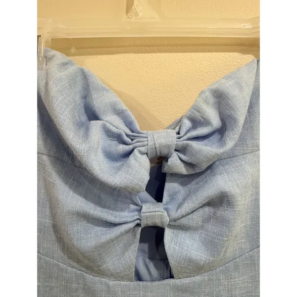 Altar'd State Light Blue Strapless Bow Front Cut Out Mini Skater Dress L - Image 5