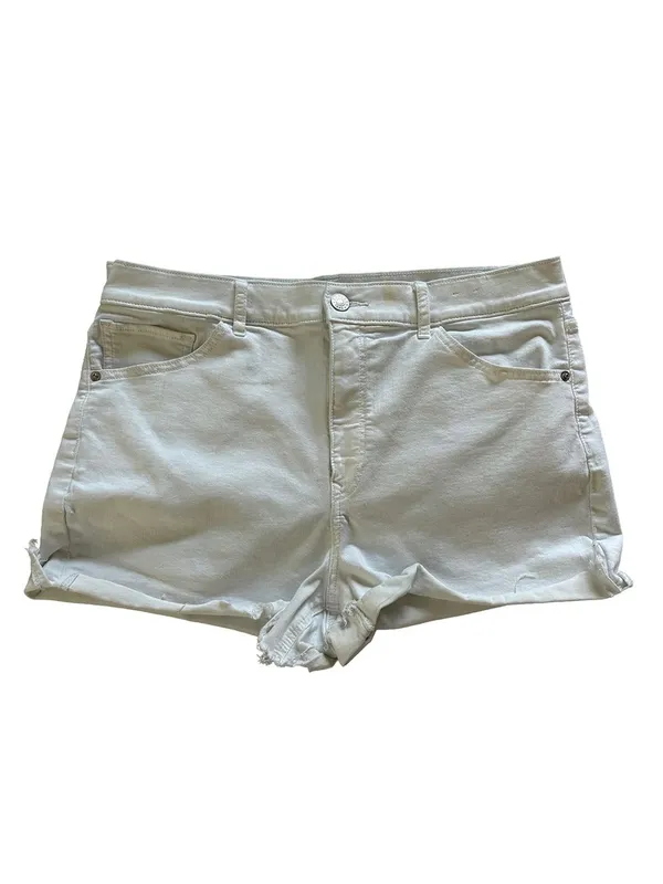 Express Shortie High Rise White Distressed Denim Shorts Size 14 - Image 2
