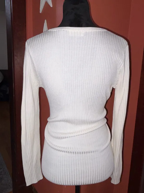 Calvin Klein Ribbed V‑Neck Long Sleeve Top - Image 3