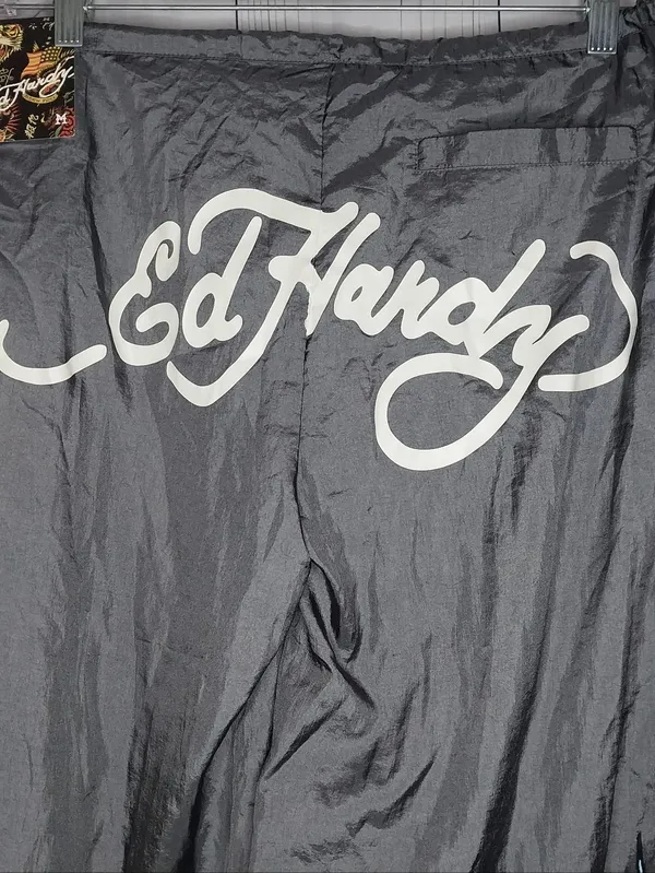 Ed Hardy Nylon Baggy Y2K Style Parachute Pants With Tattoo Graphic. NWT - Image 9