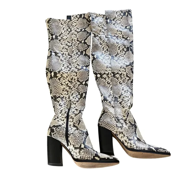 Vince‎ Camuto Cottara Boots Womens 7M Snakeskin Over The Knee Pointed Block Heel - Image 3