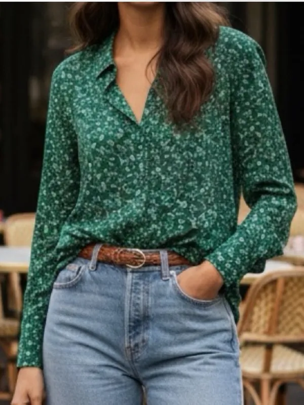Reformation Small Violet Blouse Clementine Green Floral Office Sheer Cottage - Image 2