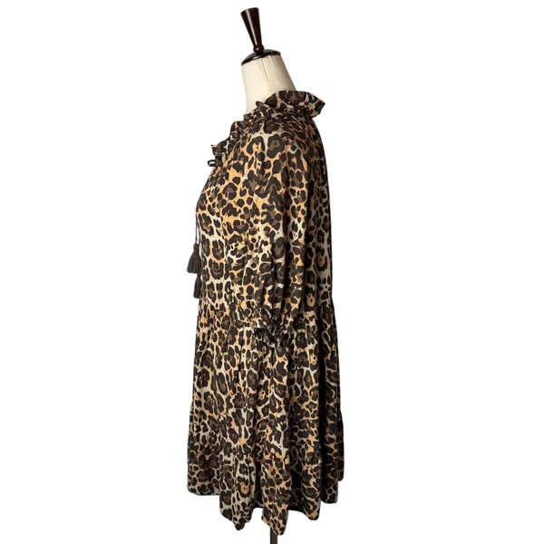 Especia Palmar Leopard Dress Women Small Brown Tassel Tiered Mini Animal‎ Anthro - Image 4