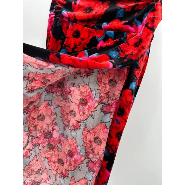 Bar III Womens Red Floral Midi Velvet‎ Skirt Size M Holiday Party Event Stretch - Image 8