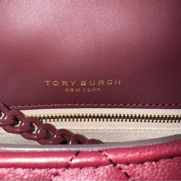 Tory Burch Willa Soft Quilt Small Leather Shoulder Bag Claret 139283 - Image 7