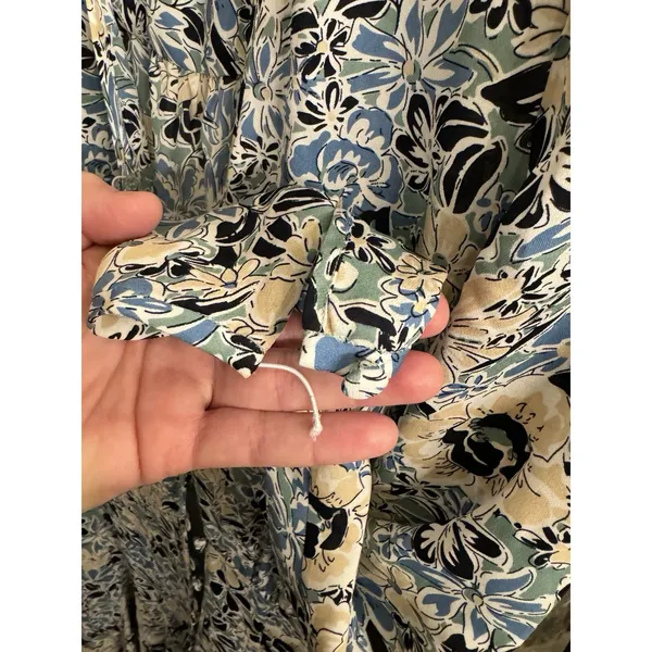 Veronica Beard 14 Riggins‎ Dress Mini Shift Blue Silk Floral V Neck Long Sleeves - Image 4
