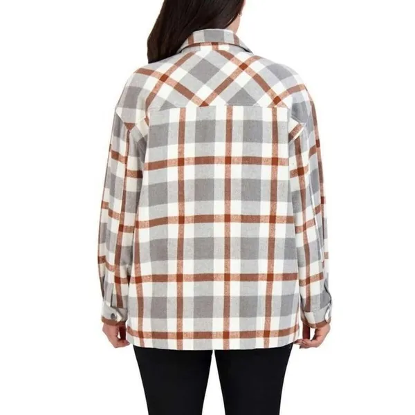 ✨HFX Shirt Sz Medium Jacket Relaxed Fit Drop Shoulder Pockets Gray/Brown✨ - Image 4