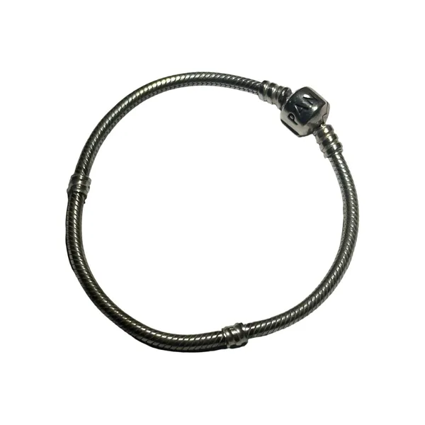 Pandora Oxidized Gunmetal Gray Classic Barrel Clasp Snake Chain Charm Bracelet - Image 2