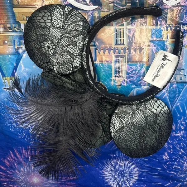 Disney parks nightmare before Christmas lace feather Halloween Minnie ears - Image 3